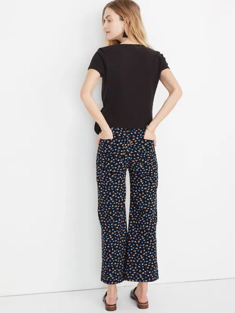 Madewell Emmett Wide-Leg Crop Black Pants with Floral
